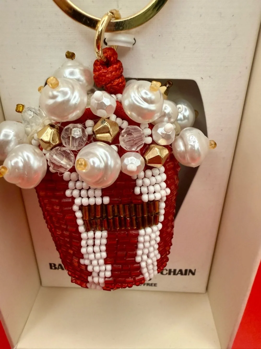 Haute Hippie Viral Popcorn Red Beaded Bag Charm with Pearl Accents